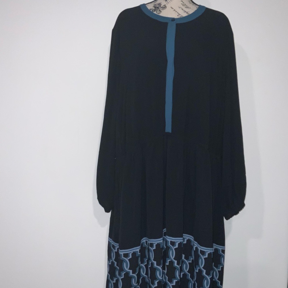 Lane Bryant NWT No - Peek Tiered Clip Dress Peasant Sleeves Light Blue On Navy